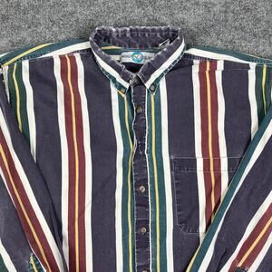 World Island Shirt Mens XL Stripe Long Sleeve Button Up Colorful Vintage Style